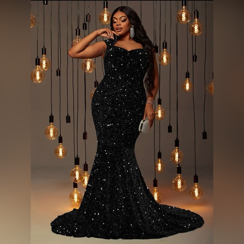 Plus Size Black Formal Sequin Dress